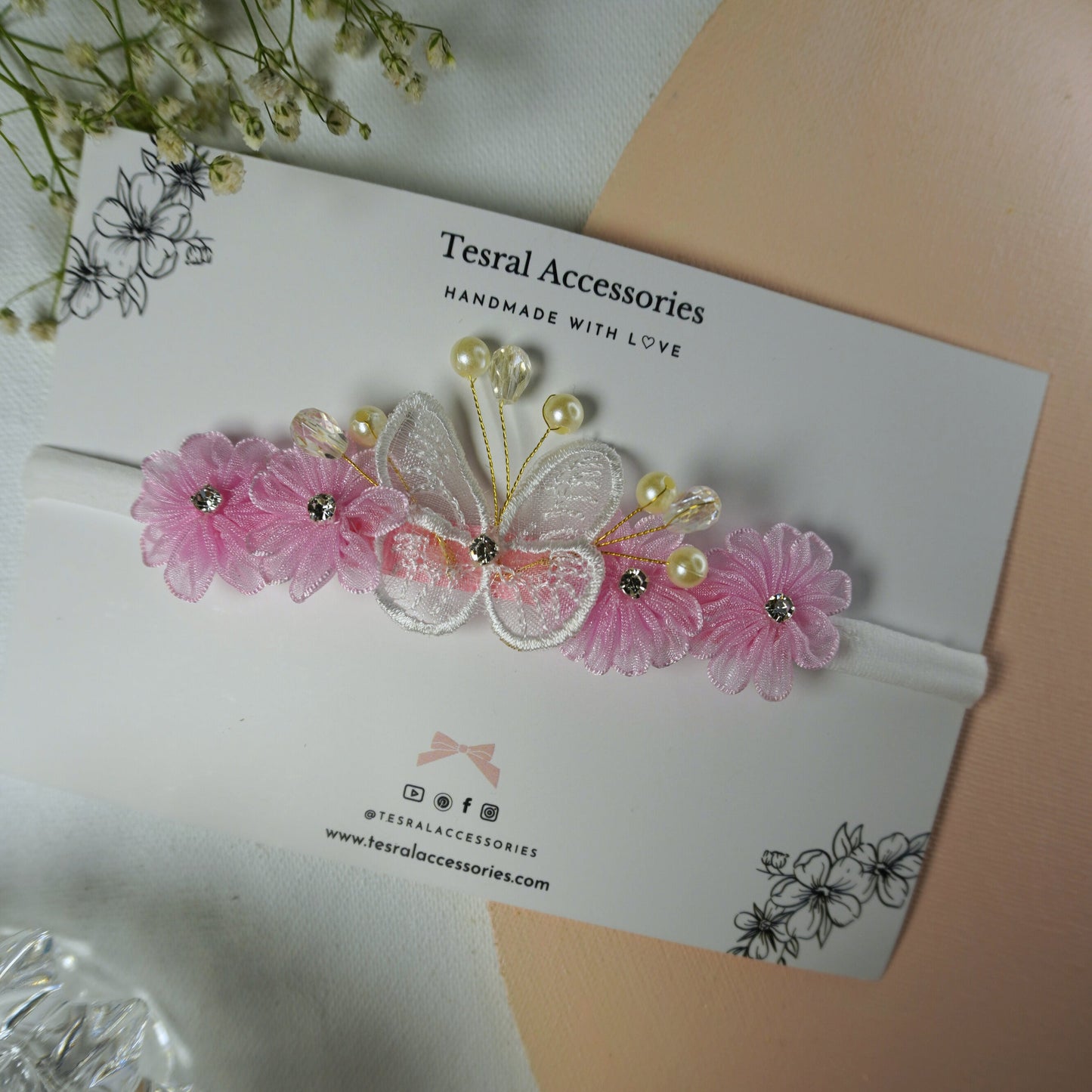 Tesral Accessories Blushing Butterfly soft nylon headband for infant birthdays