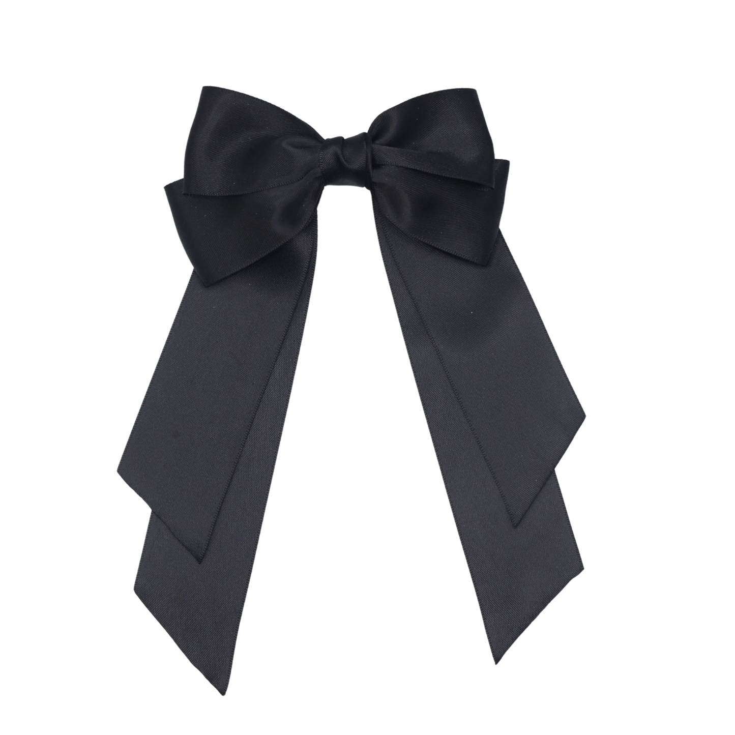 Tesral Cascade Black Satin Bow - chic, versatile hair accessory for sleek ponytails, modern minimalist style.