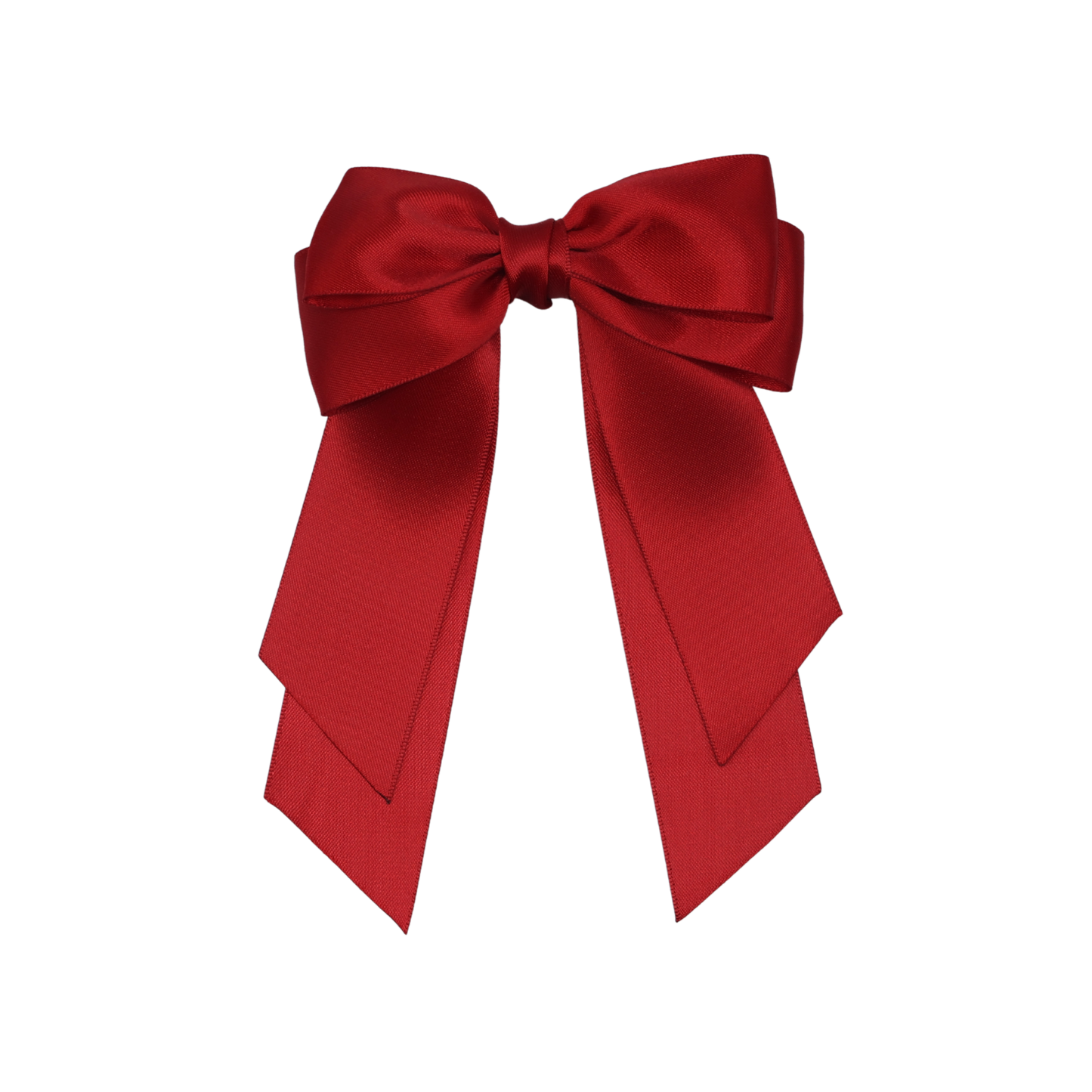 Tesral Cascade Scarlet Red Bow - luxurious double-sided satin hair bow with long cascading tails, elegant and secure.