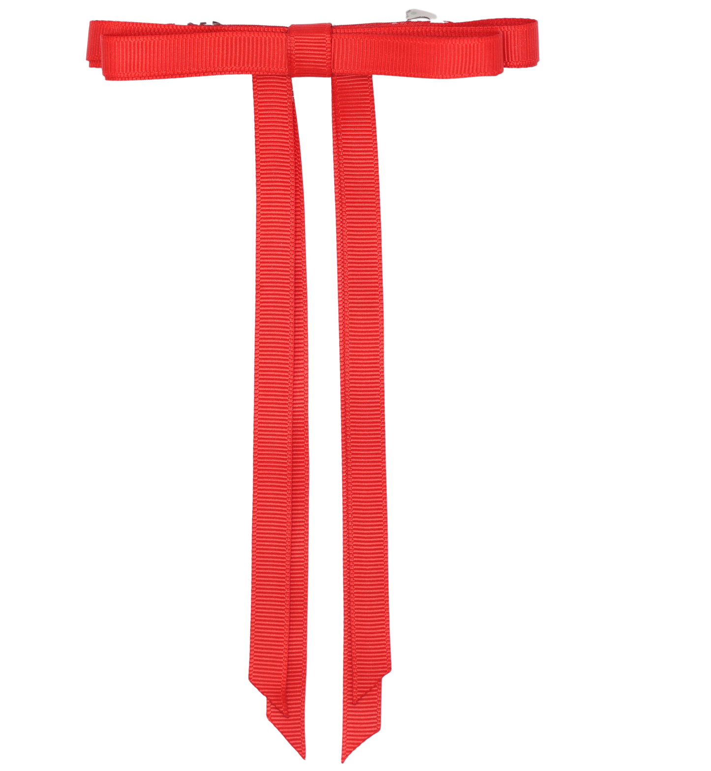 Close-up of Tesral Ethereal Red Hair Bow, showing crisp details of vibrant red grosgrain ribbon and secure attachment.