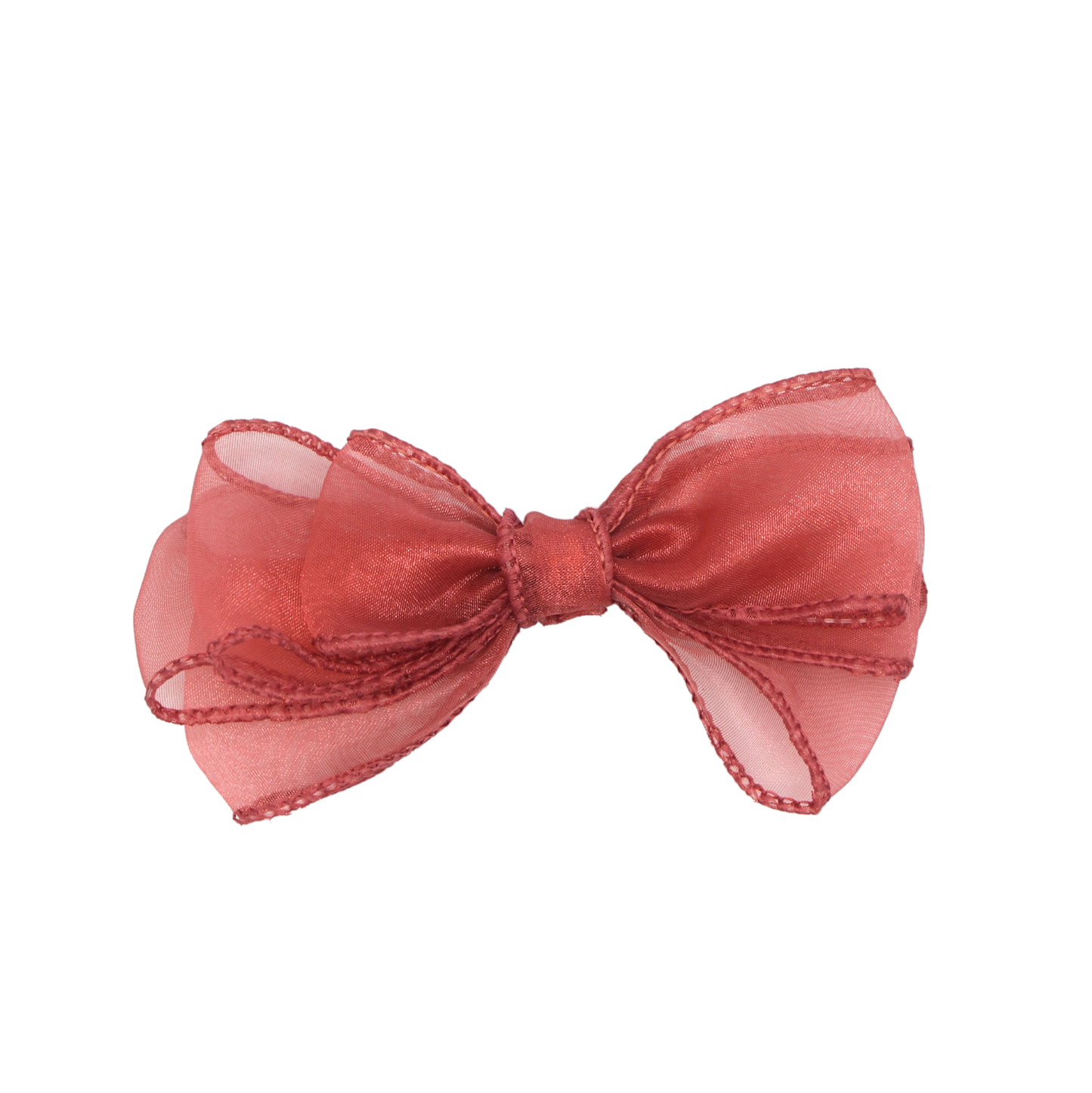 A peachy mauve organza hair bow with a French barrette