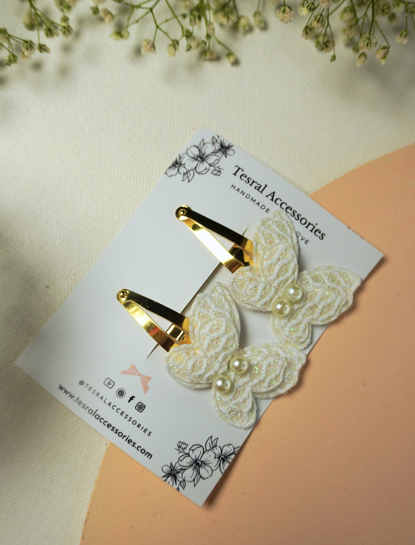 Tesral Accessories Ivory Dream elegant white butterfly hair clip for girls