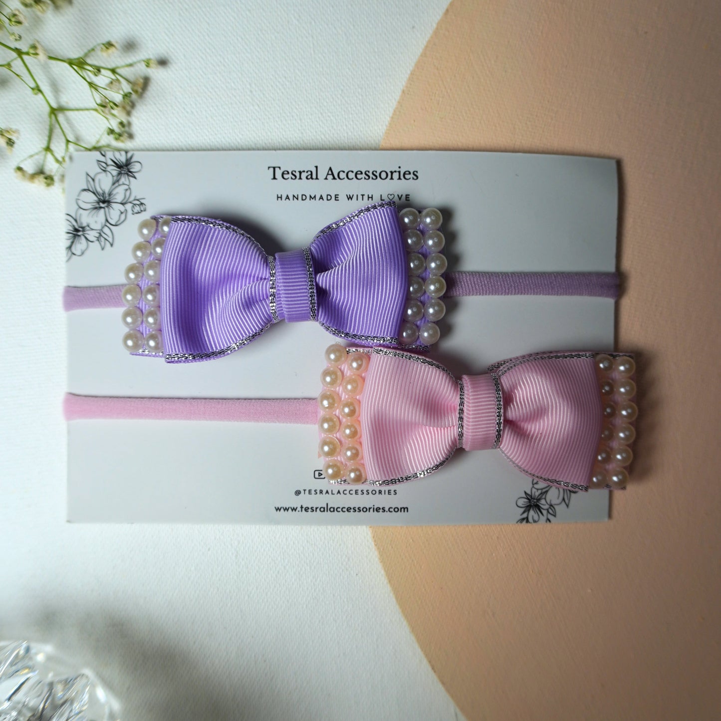 Tesral Accessories luxury pearl-edged ribbon headbands for toddlers and infants