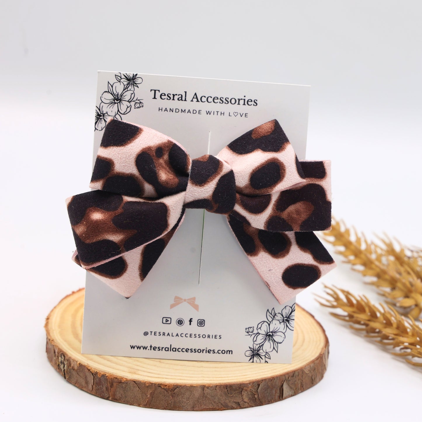 Tesral Leopard Luxe Hair Bow, bold velvet suede bow with rich leopard print, perfect for fashion-forward kids and adults.