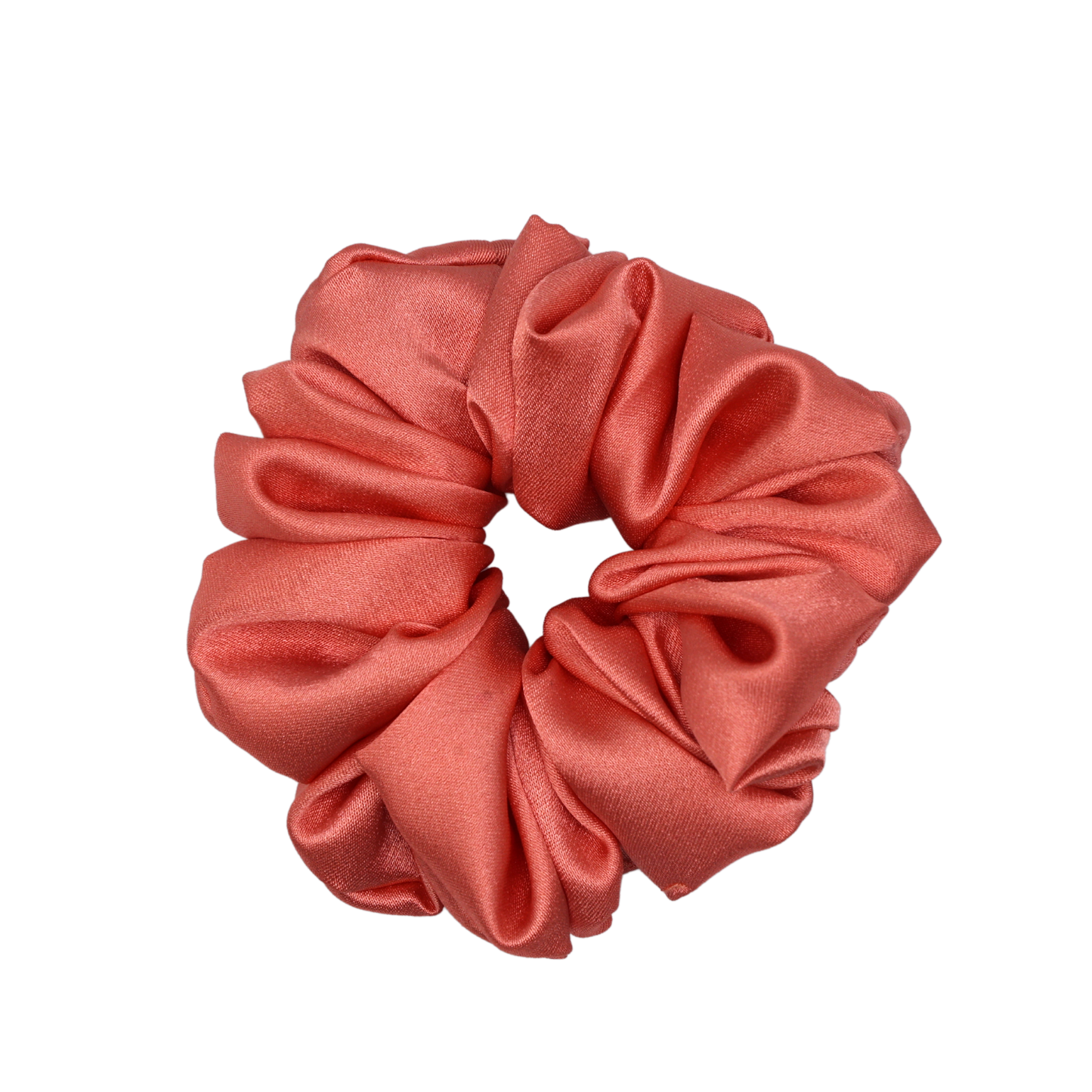 Tesral Peach Whirl Satin Scrunchie for women, medium-sized in soft peach tone, perfect for everyday wear.