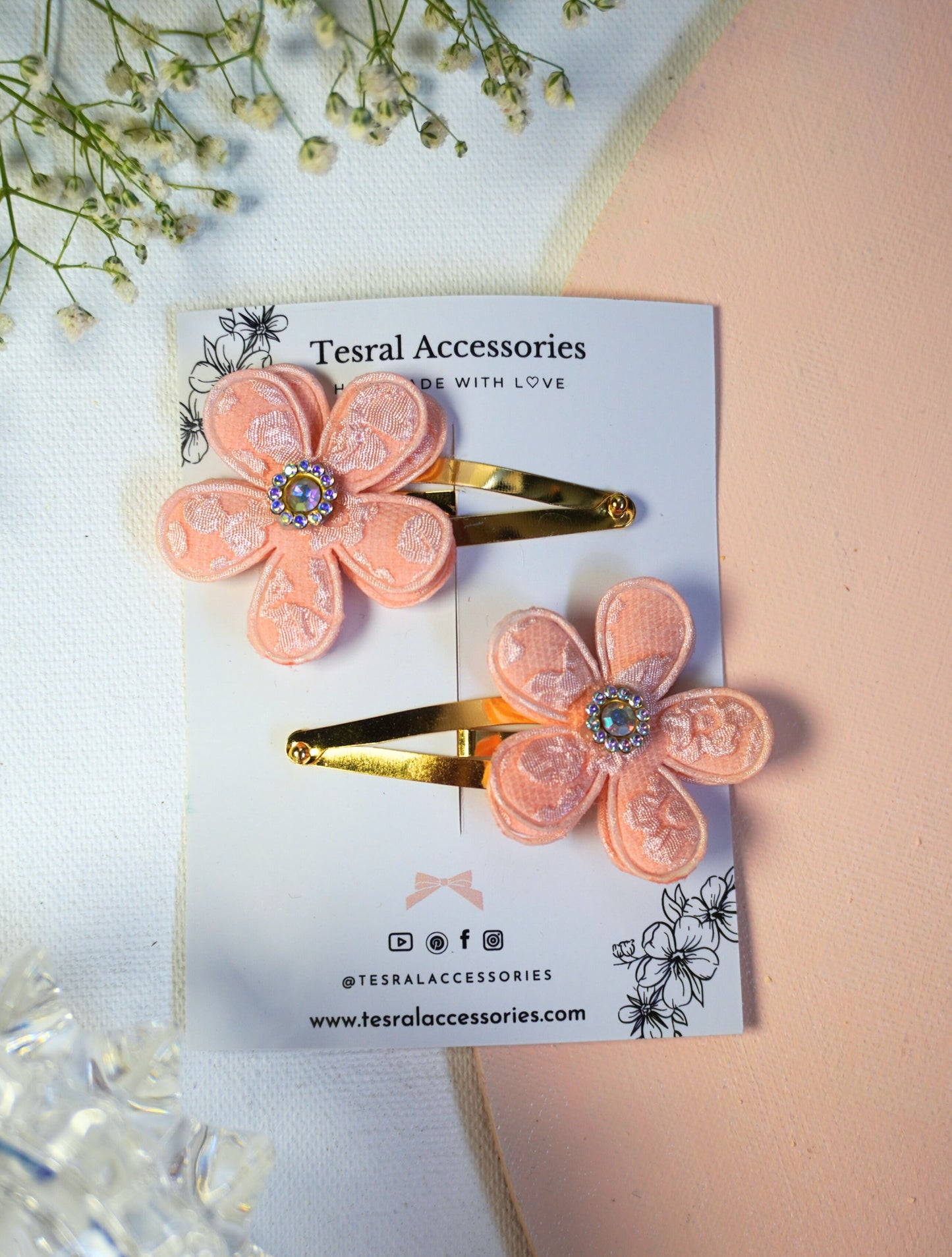 Tesral Accessories peach floral hair clips for girls – perfect for parties and special occasions