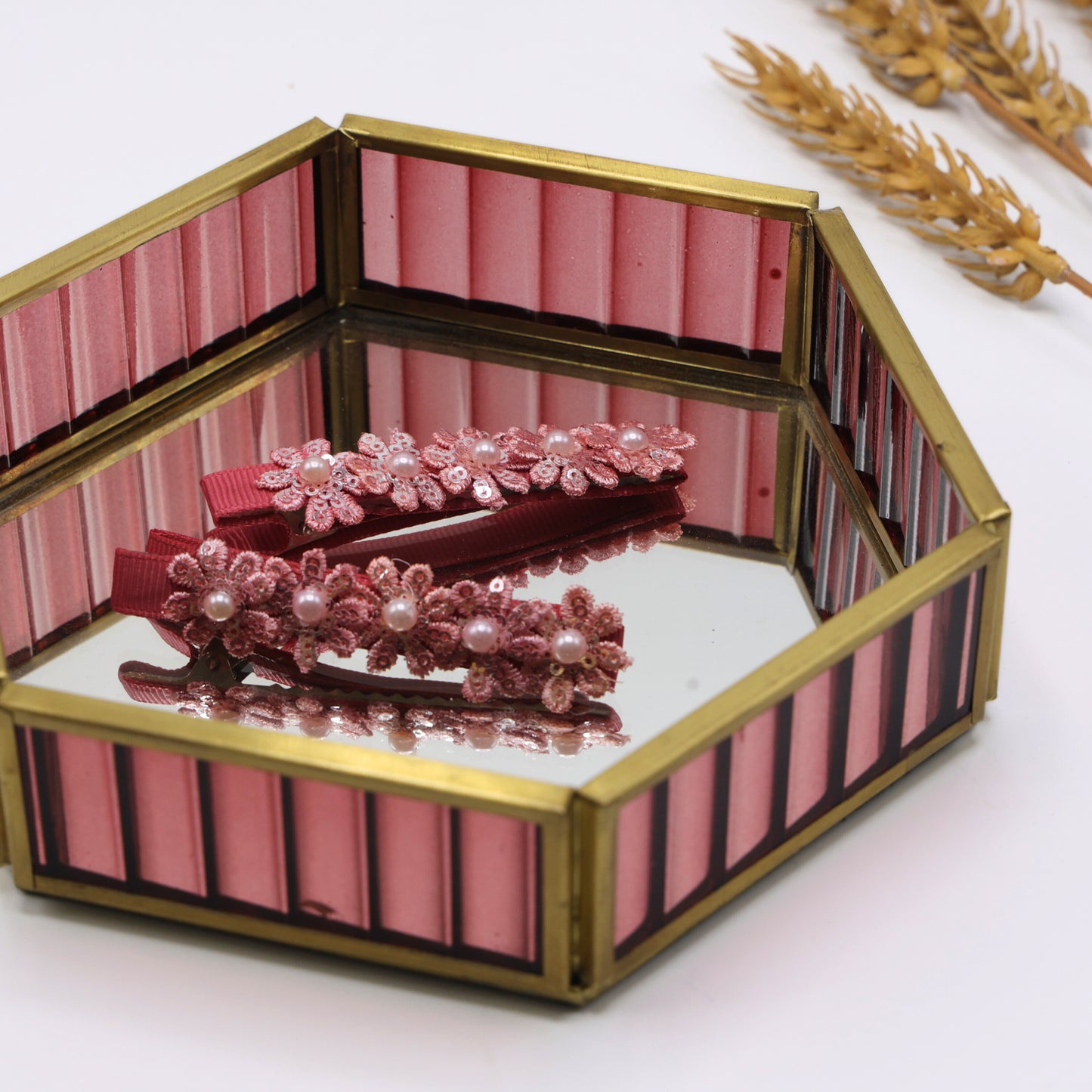 Tesral Petal Bloom Hair Clip for girls, grosgrain-lined clip with sparkling flower applique and sequins, ideal for party wear.