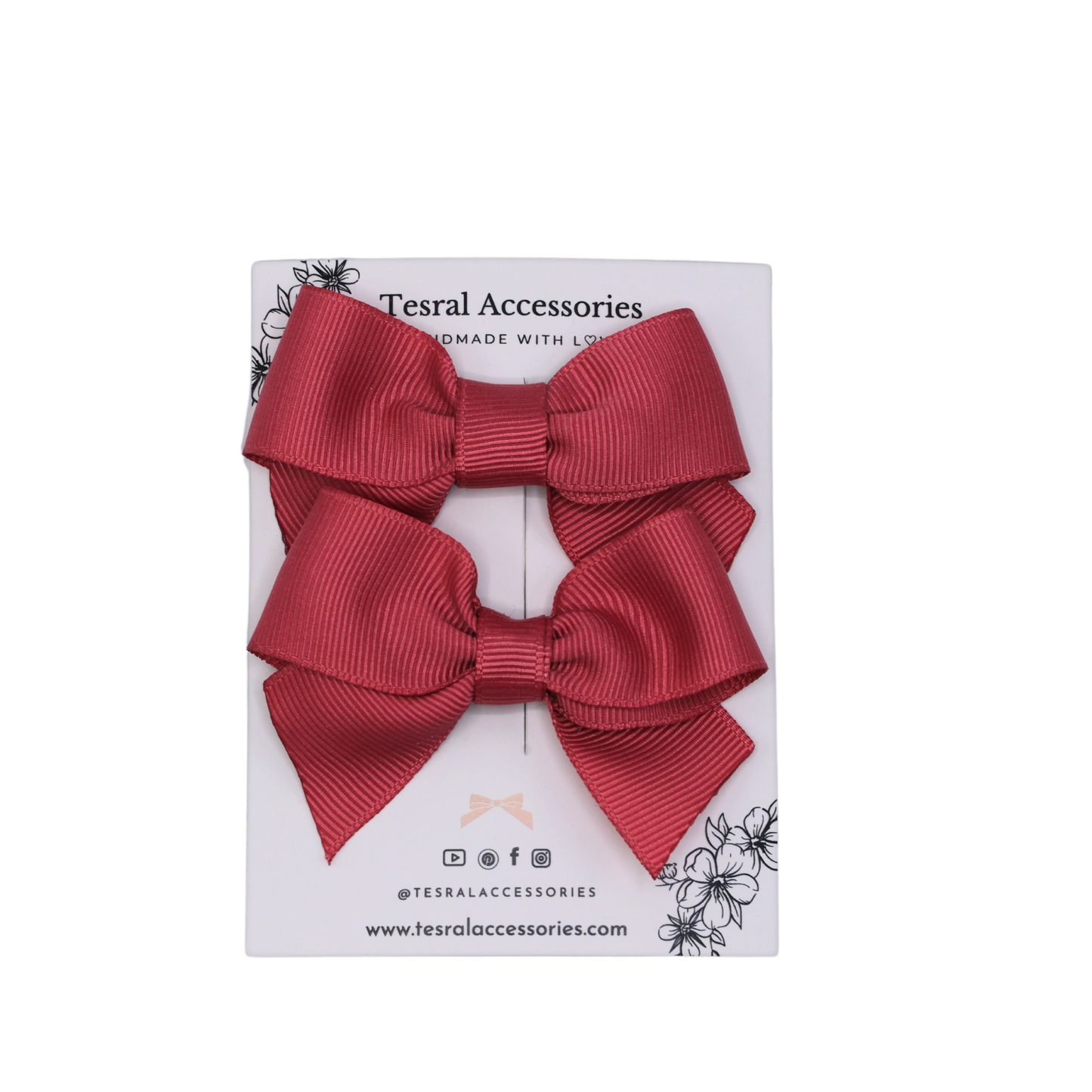 Rosy Charm set of two grosgrain hair bows with Pollyanna silhouette and alligator clips – elegant kids’ hair bow set by Tesral Accessories
