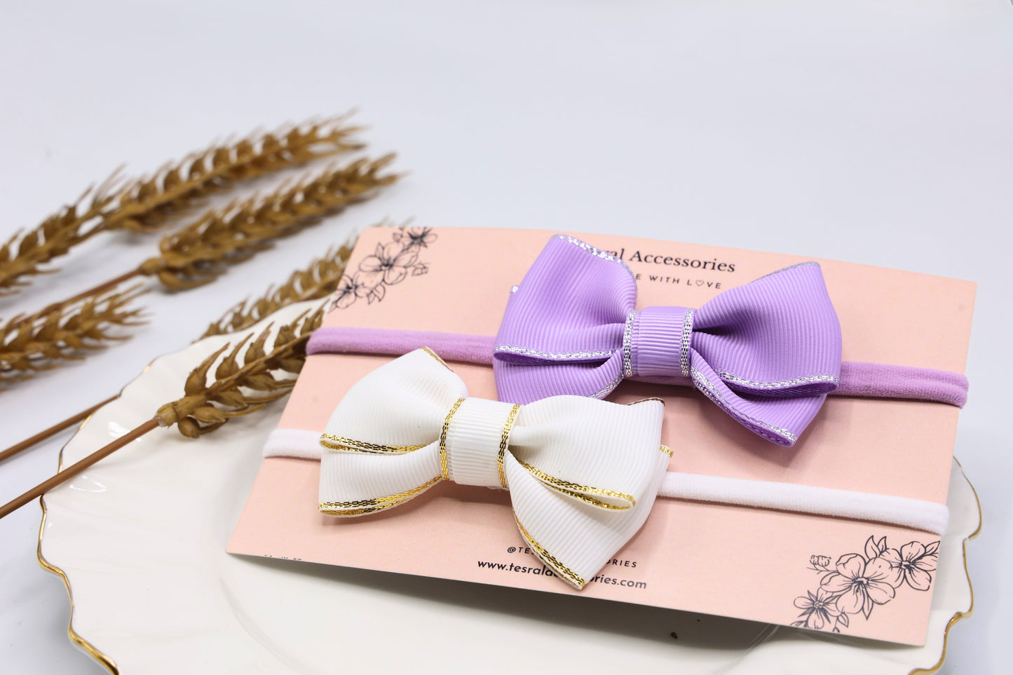 Tesral baby headband set beautifully displayed on floral card – perfect hair accessory gift for newborns and toddlers