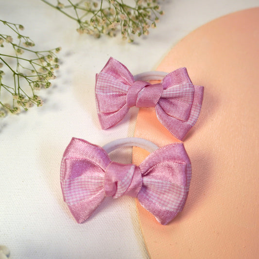 Set of two pink satin checkered bow hair ties for girls – Tesral Accessories