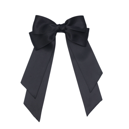 Tesral Cascade Black Satin Bow - chic, versatile hair accessory for sleek ponytails, modern minimalist style.