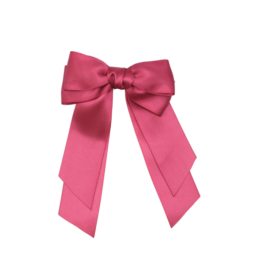 Tesral Cascade Colonial Rose Hair Bow - classic two-layer satin ribbon with long tails, refined vintage charm barrette.