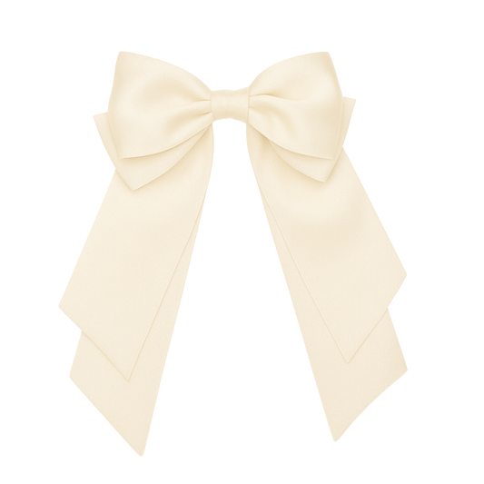 Tesral Cascade Ivory Satin Bow - soft, flowing tails for romantic, feminine look, perfect for bridesmaids or everyday elegance.
