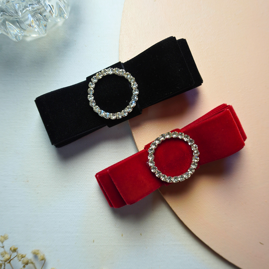 Red and black velvet rhinestone bow set for mother and daughter, matching hair accessories from Tesral