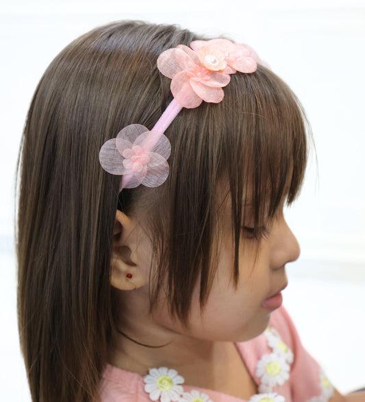Little girl wearing Tiara Bloom Pink set – soft and elegant headbands by Tesral Accessories

