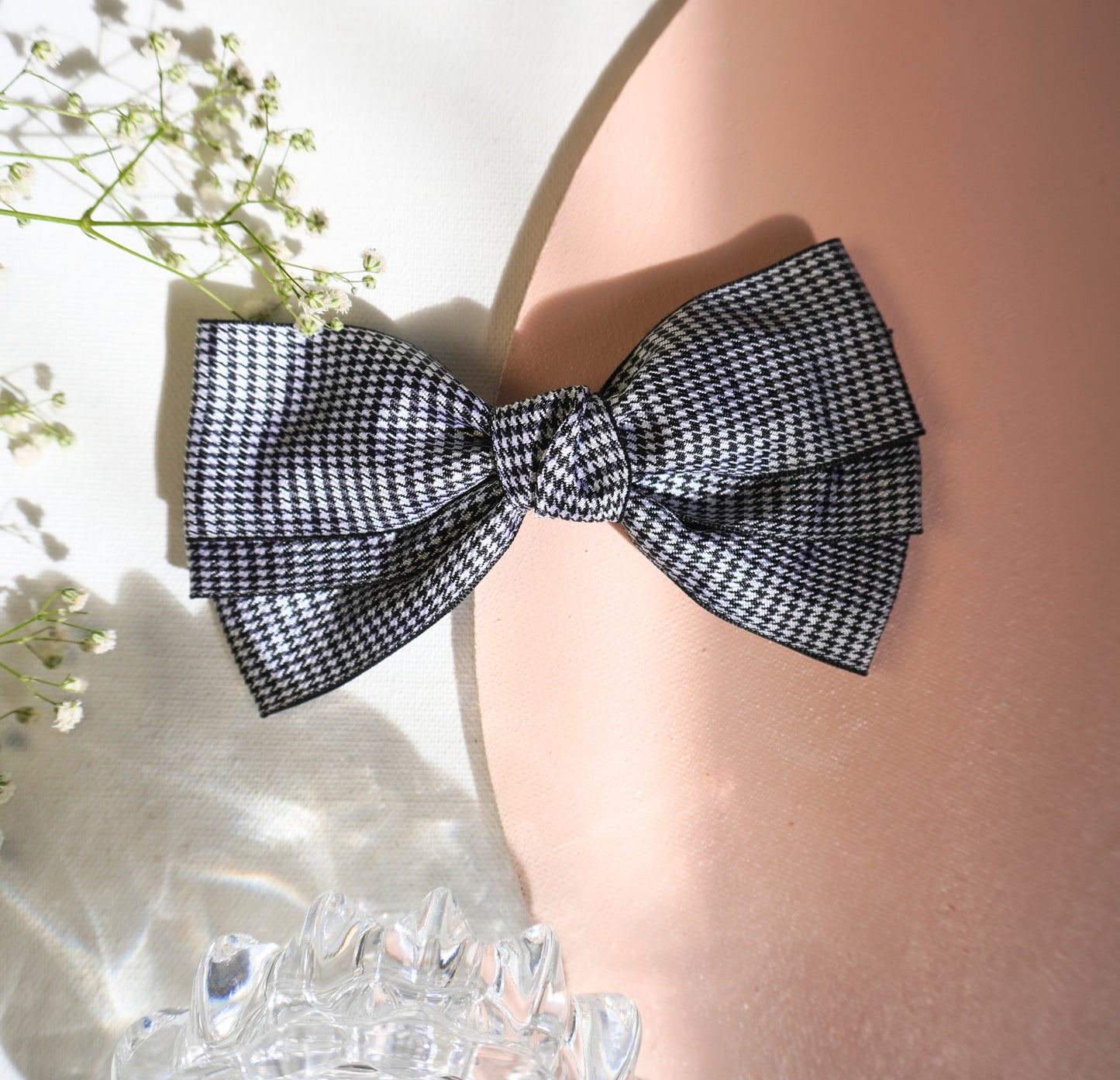 Black and white checkered bow, houndstooth bow
