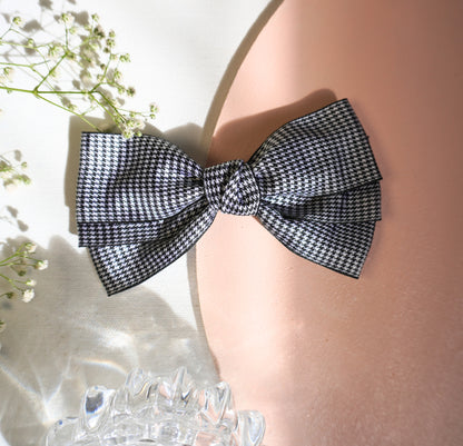 Black and white checkered bow, houndstooth bow