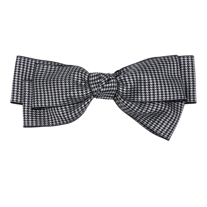 Tesral Lady Houndstooth hair bow – black and white satin bow clip with classic check pattern for women