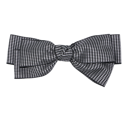 Tesral Lady Houndstooth hair bow – black and white satin bow clip with classic check pattern for women