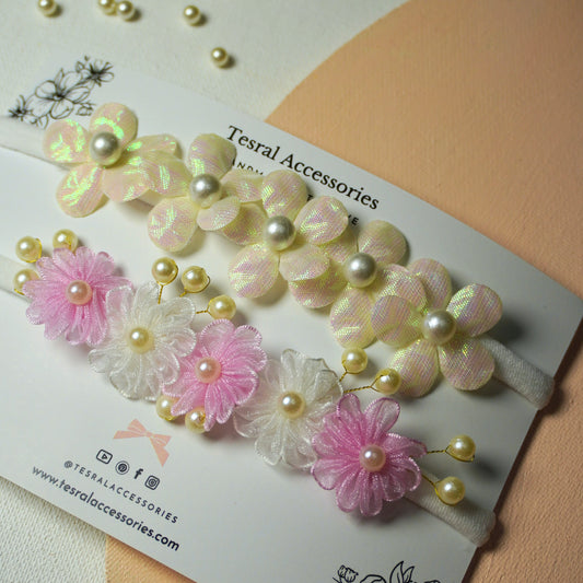 Tesral Accessories Marshmallow Fluff infant floral headbands with pearl details