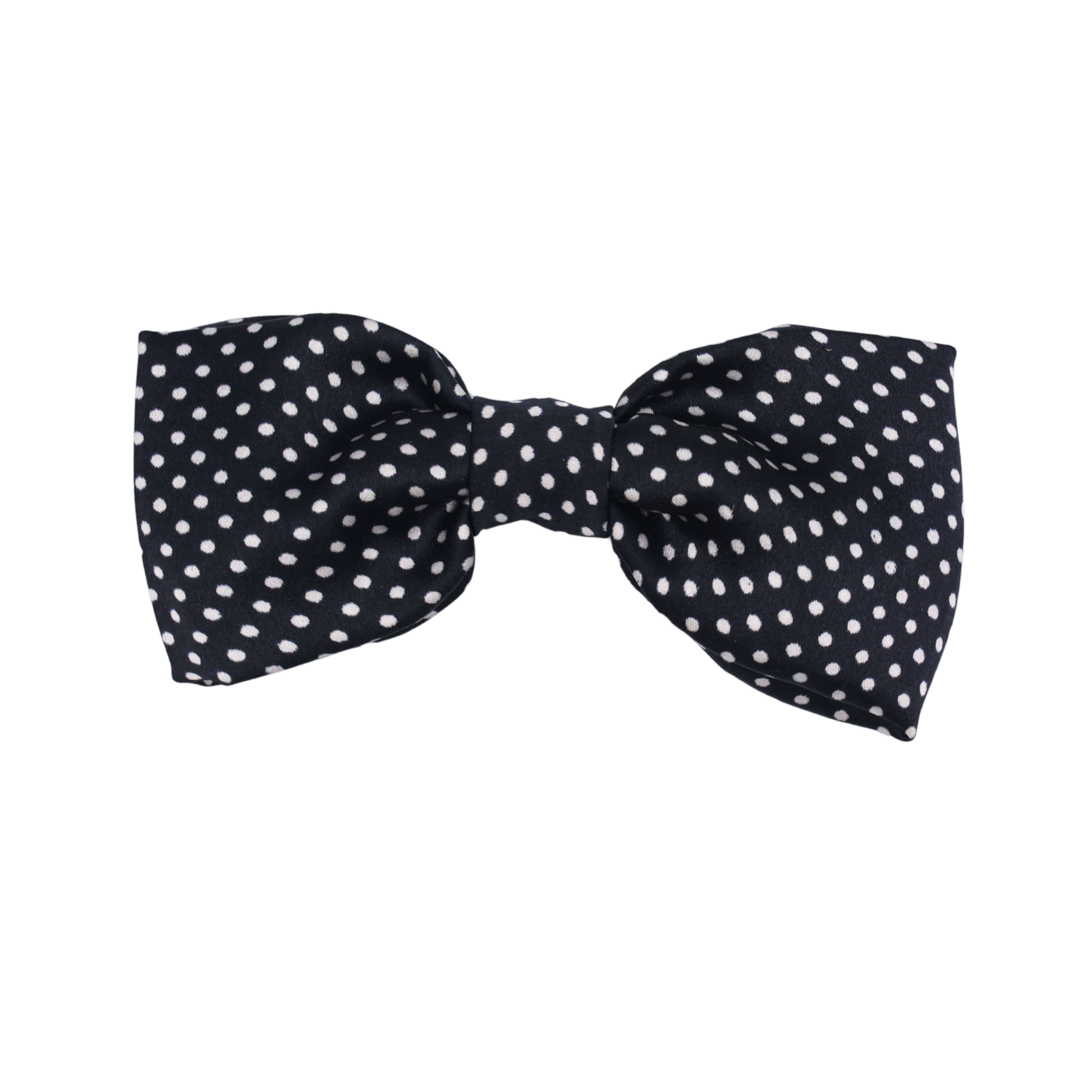 Close-up of Midnight Dots Hair Bow showing elegant satin texture and classic polka dot pattern.
