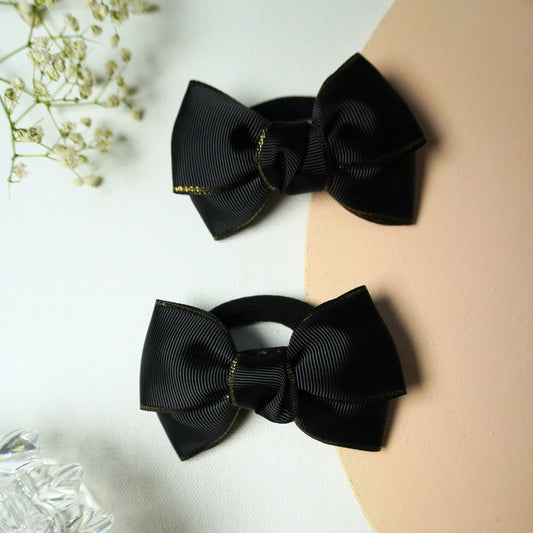 Classic black ribbon hair ties with golden detail for school and playdates
