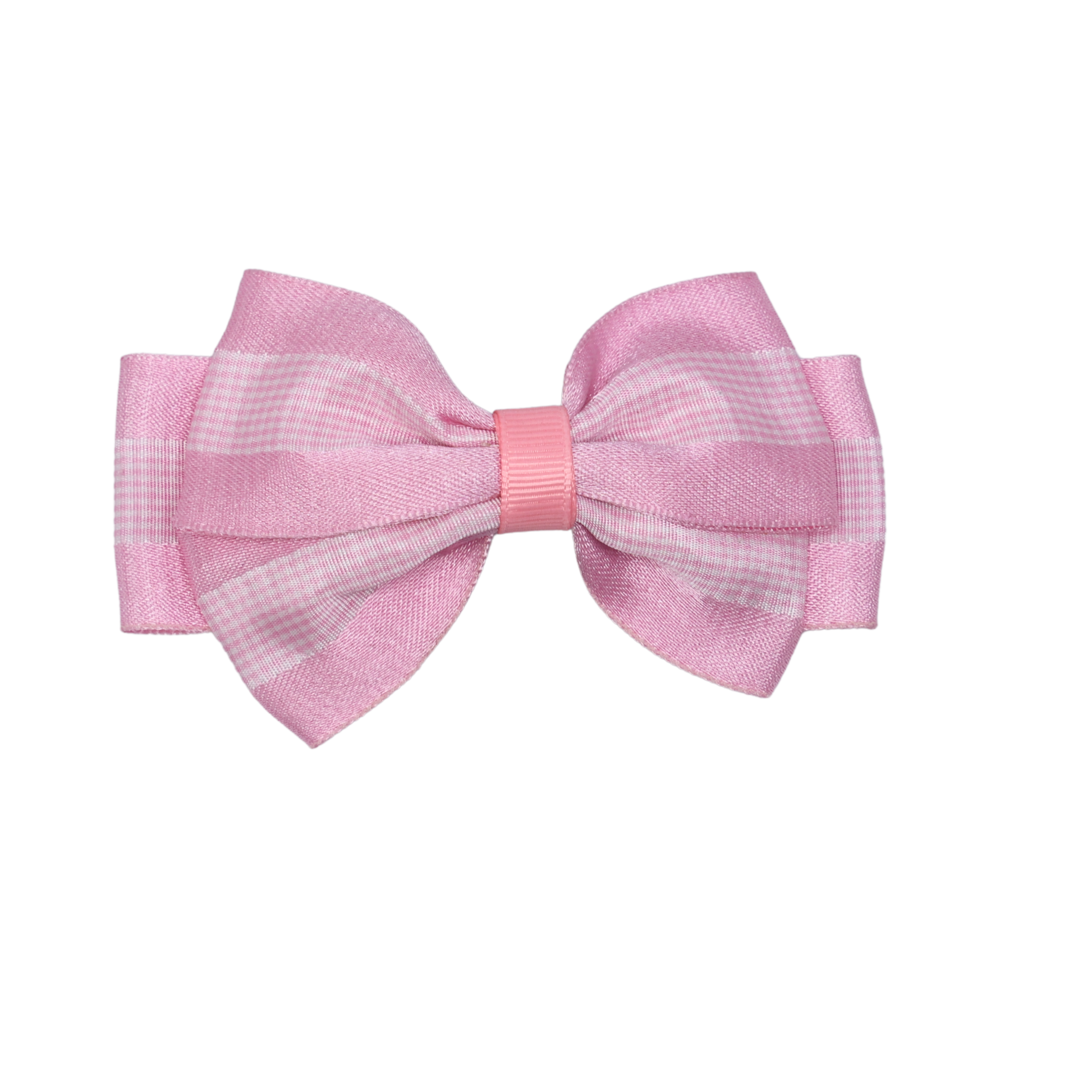 Baby pink plaid grosgrain ribbon hair bow on alligator clip—Tesral Accessories charming kids’ accessory.