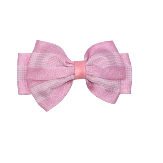 Baby pink plaid grosgrain ribbon hair bow on alligator clip—Tesral Accessories charming kids’ accessory.
