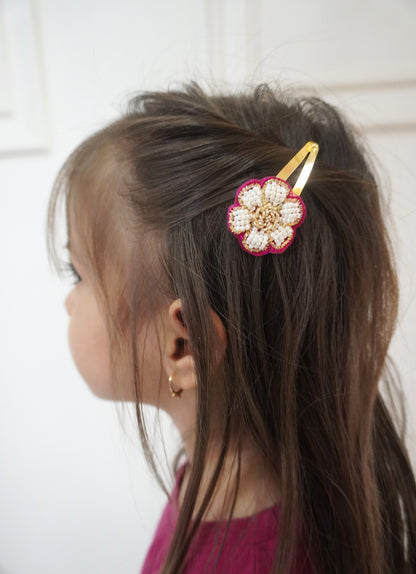 Rani Pink Sparkle Flower Hair Clip Set