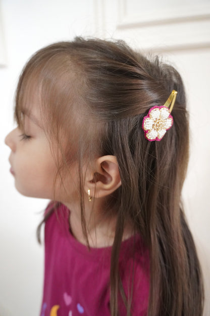 Rani Pink Sparkle Flower Hair Clip Set
