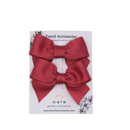 Rosy Charm set of two grosgrain hair bows with Pollyanna silhouette and alligator clips – elegant kids’ hair bow set by Tesral Accessories