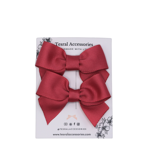 Rosy Charm set of two grosgrain hair bows with Pollyanna silhouette and alligator clips – elegant kids’ hair bow set by Tesral Accessories