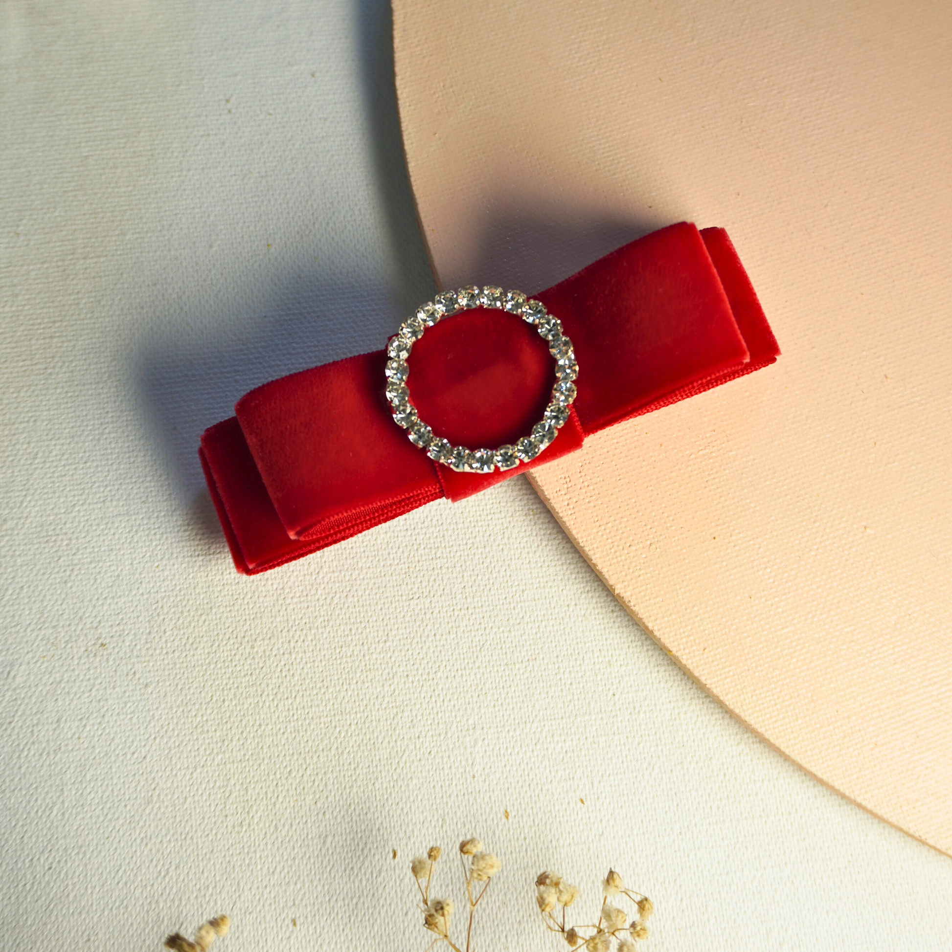 Velvet Red Ribbon Bow with diamond buckle center piece by tesral