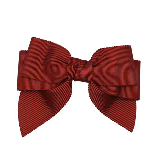 Rustique hair bow made from rust-colored petersham grosgrain ribbon with double layers and small tails, barrette clip – elegant bow for women and kids by Tesral Accessories