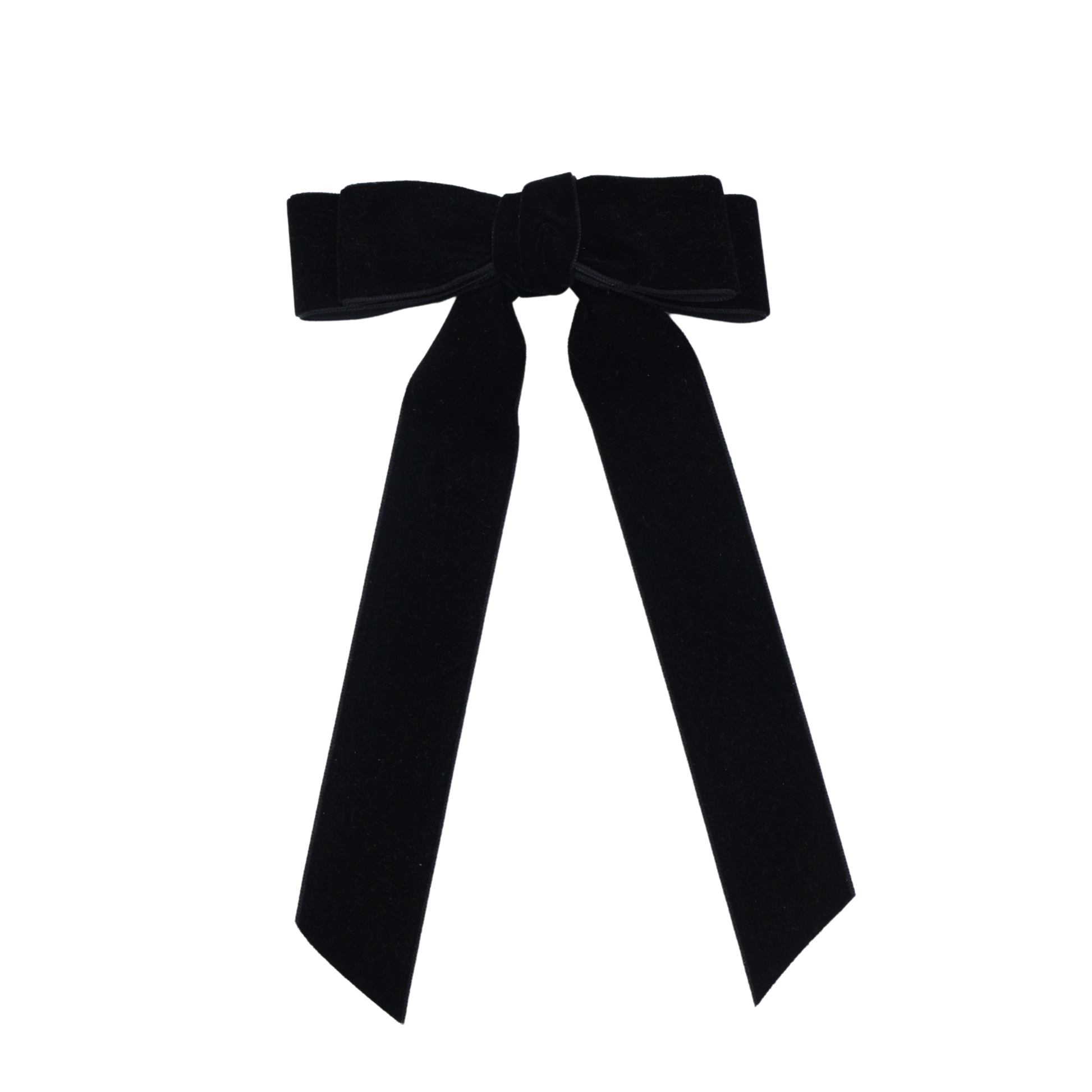 Black velvet hair bow with long tails and barrette clip – Serenity elegant hair bow for women and kids by Tesral Accessories