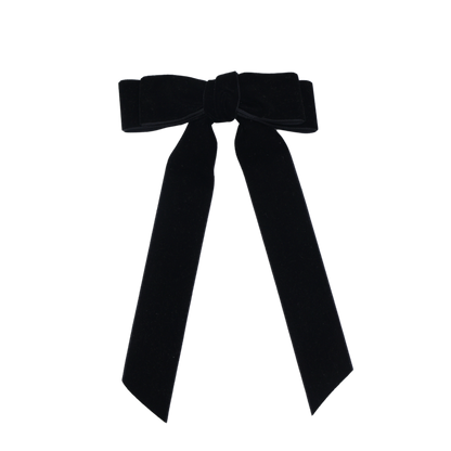 Black velvet hair bow with long tails and barrette clip – Serenity elegant hair bow for women and kids by Tesral Accessories