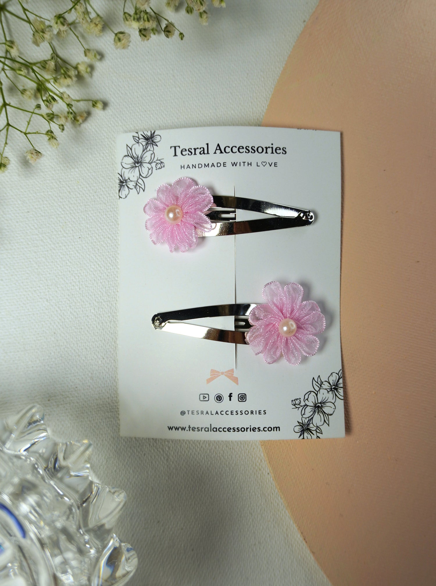 Tesral Accessories Sugarplum Fairy delicate pink floral hair clips for kids