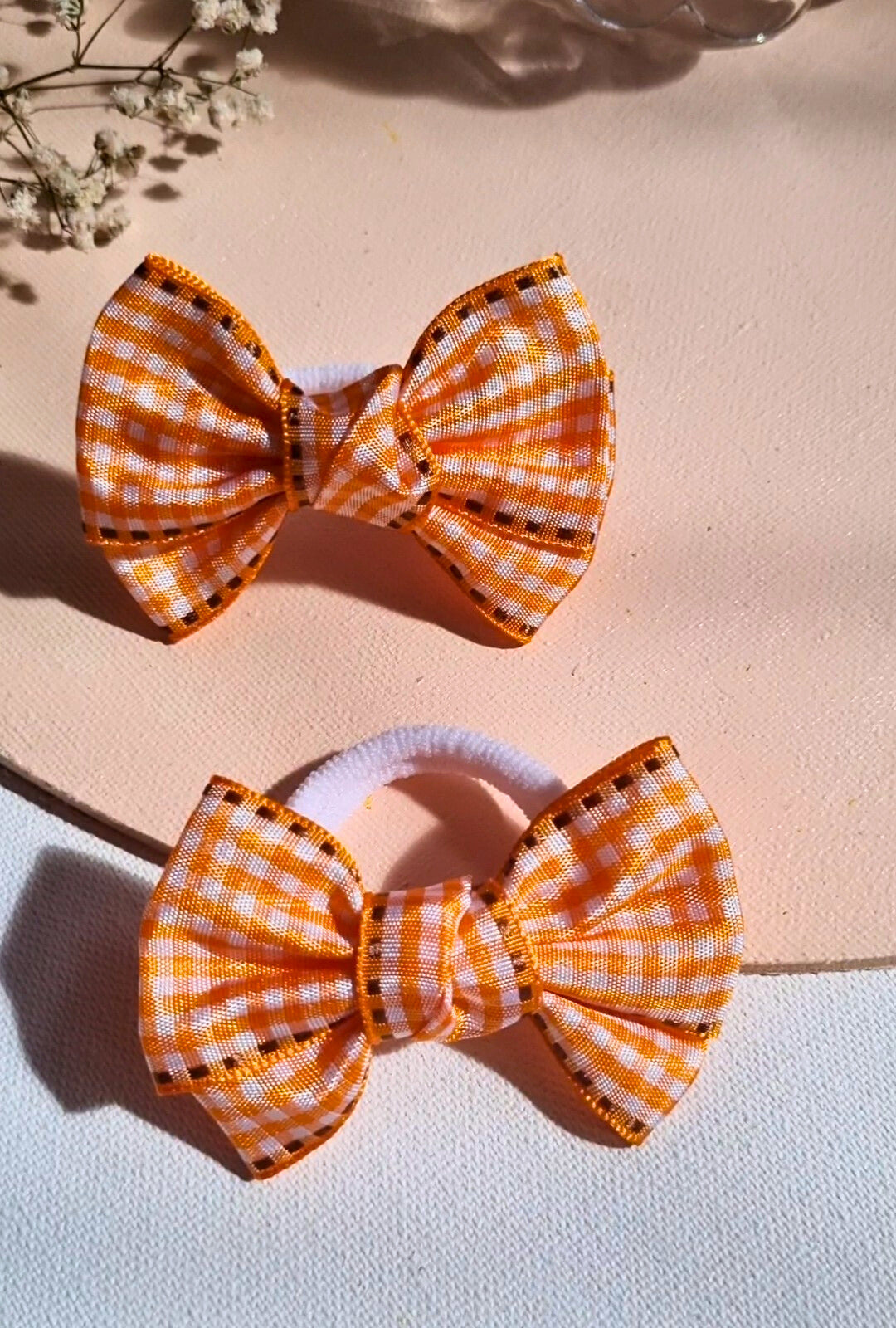 Orange gingham bow hair tie for little girls and babies – Tesral Accessories
