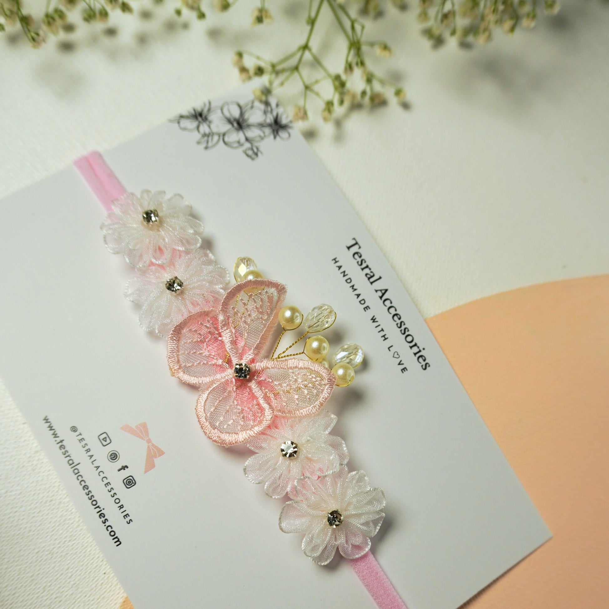 Tesral Accessories Whispering Bloom delicate white floral infant headband
